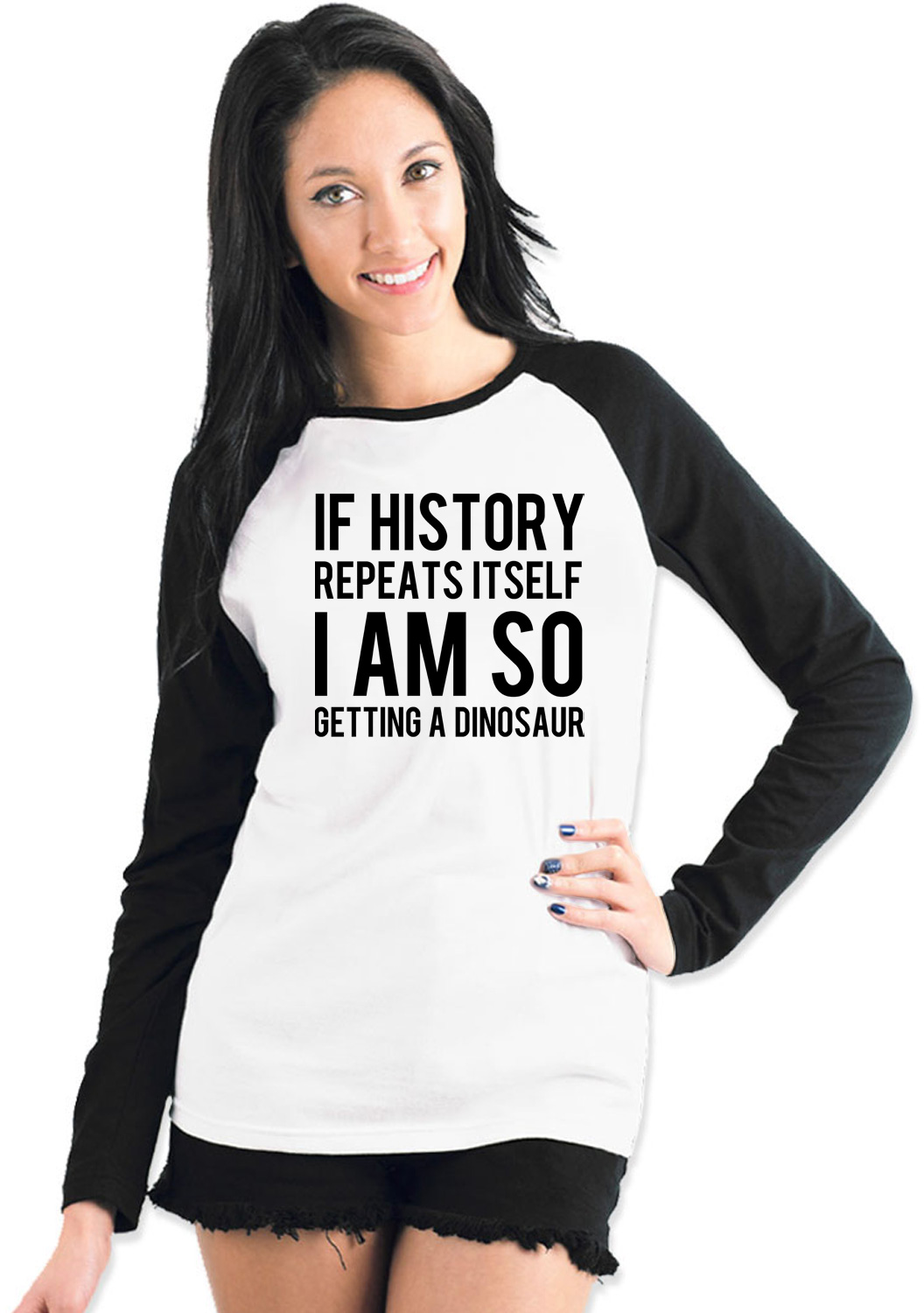 I Am So Getting A Dinosaur Funny Womens Ladies T-shirt Baseball Tee - Picture 2 of 2